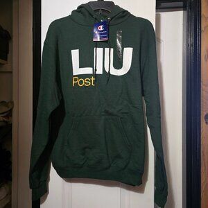 Champion Unisex Dark Green Hoodie with LIU Post Logo - Size Medium